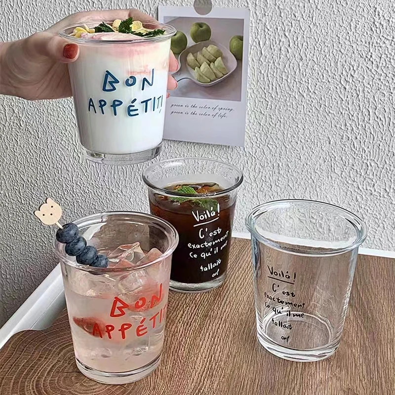高颜值大容量字母透明玻璃咖啡杯 ins风水杯牛奶燕麦早餐杯奶茶杯