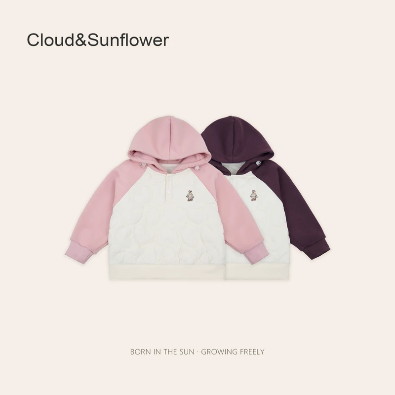 女童爱心菱格插肩两粒扣可爱小熊抽绳卫衣1113361