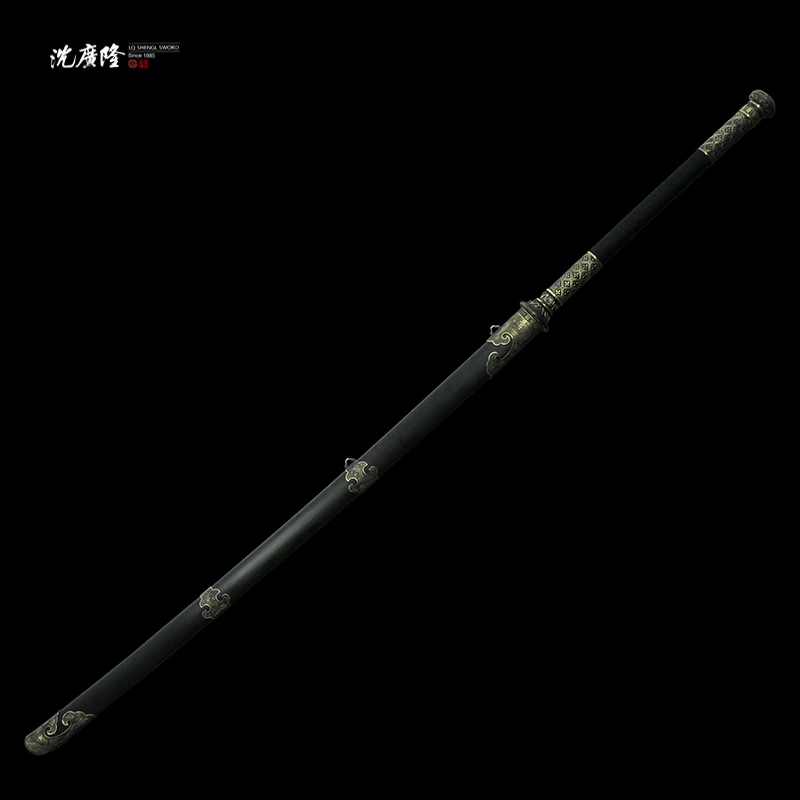 龙泉沈广隆-旭日苗刀加长款 黄铜 黑檀木 花纹钢 手工宝剑 未开刃