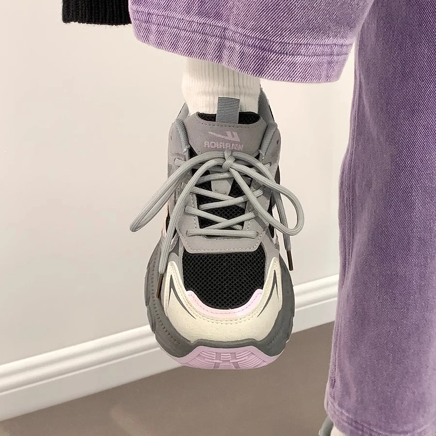回力水泥灰厚底老爹鞋女鞋新款百搭休闲鞋小众轻便复古运动鞋女款