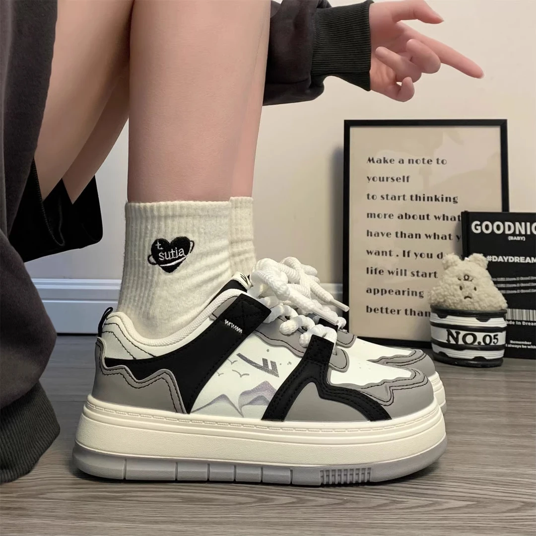 回力休闲水墨画原创女鞋2023秋冬新款百搭小众鞋子中国风设计板鞋