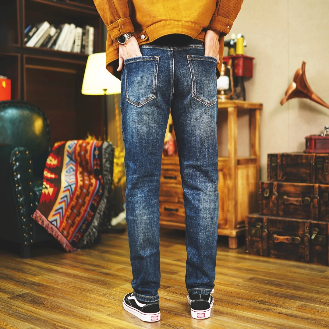 秋冬新款品质男士牛仔长裤修身小直筒潮流牛仔裤宽松弹力九分裤子