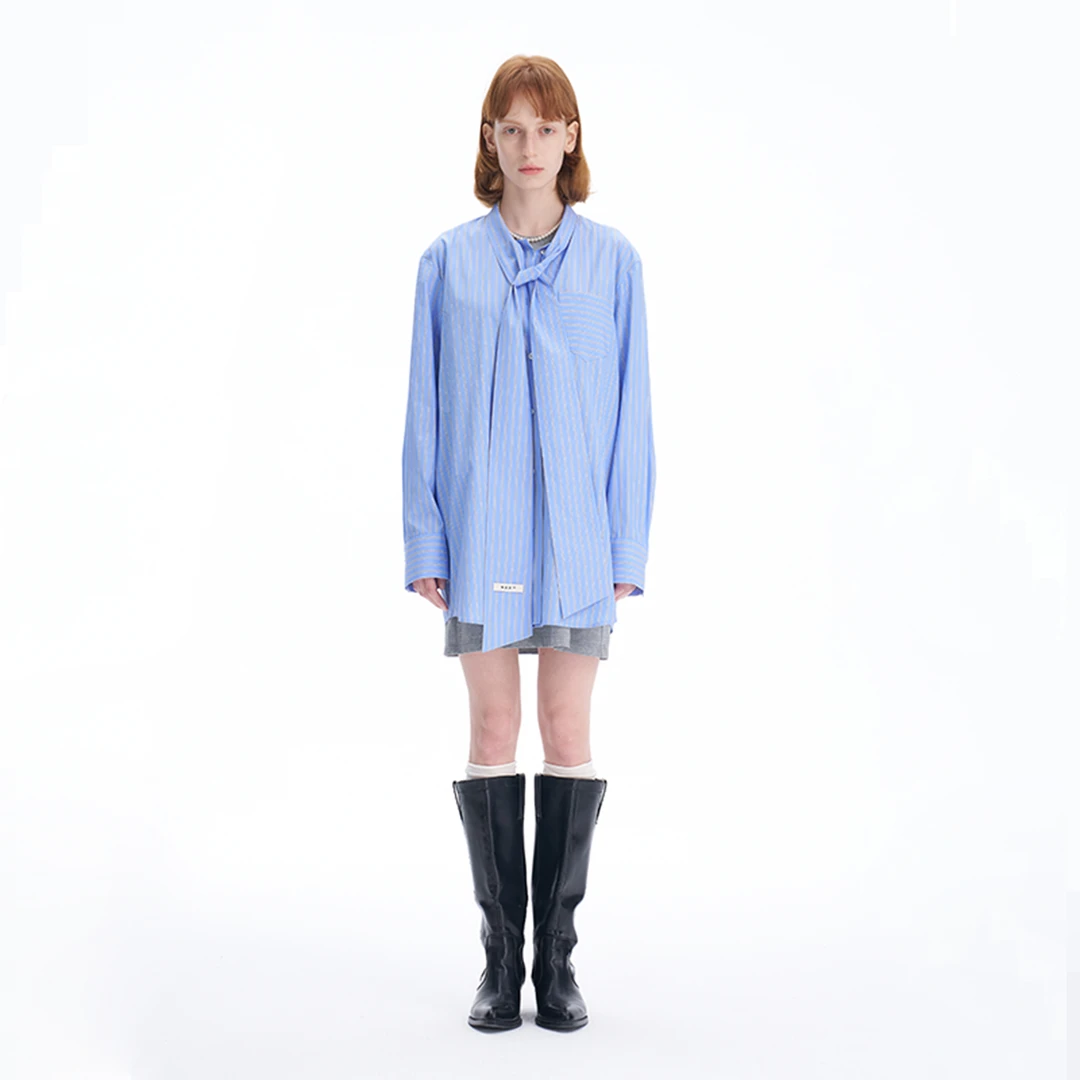 S.E.R.Y两件套蓝色条纹长款衬衣衬衫温柔知性衣服新款洋气通勤INS