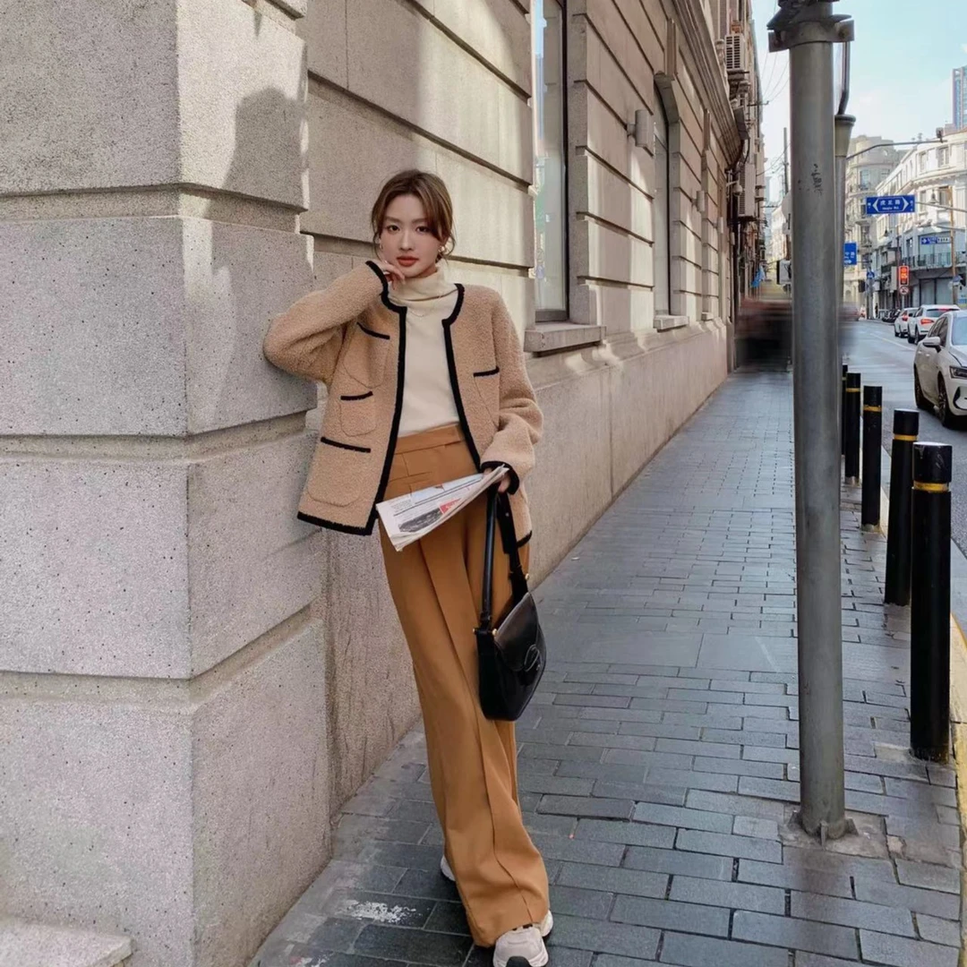 S.E.R.Y卡其色小香风针织短外套短款休闲气质咖色百搭轻奢设计师