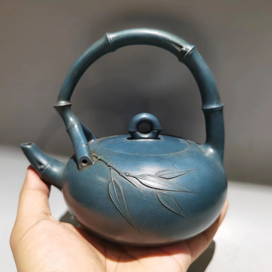 高建芳名家老紫砂旧藏 民国绿泥直接提梁壶纯手工天青精美大容量