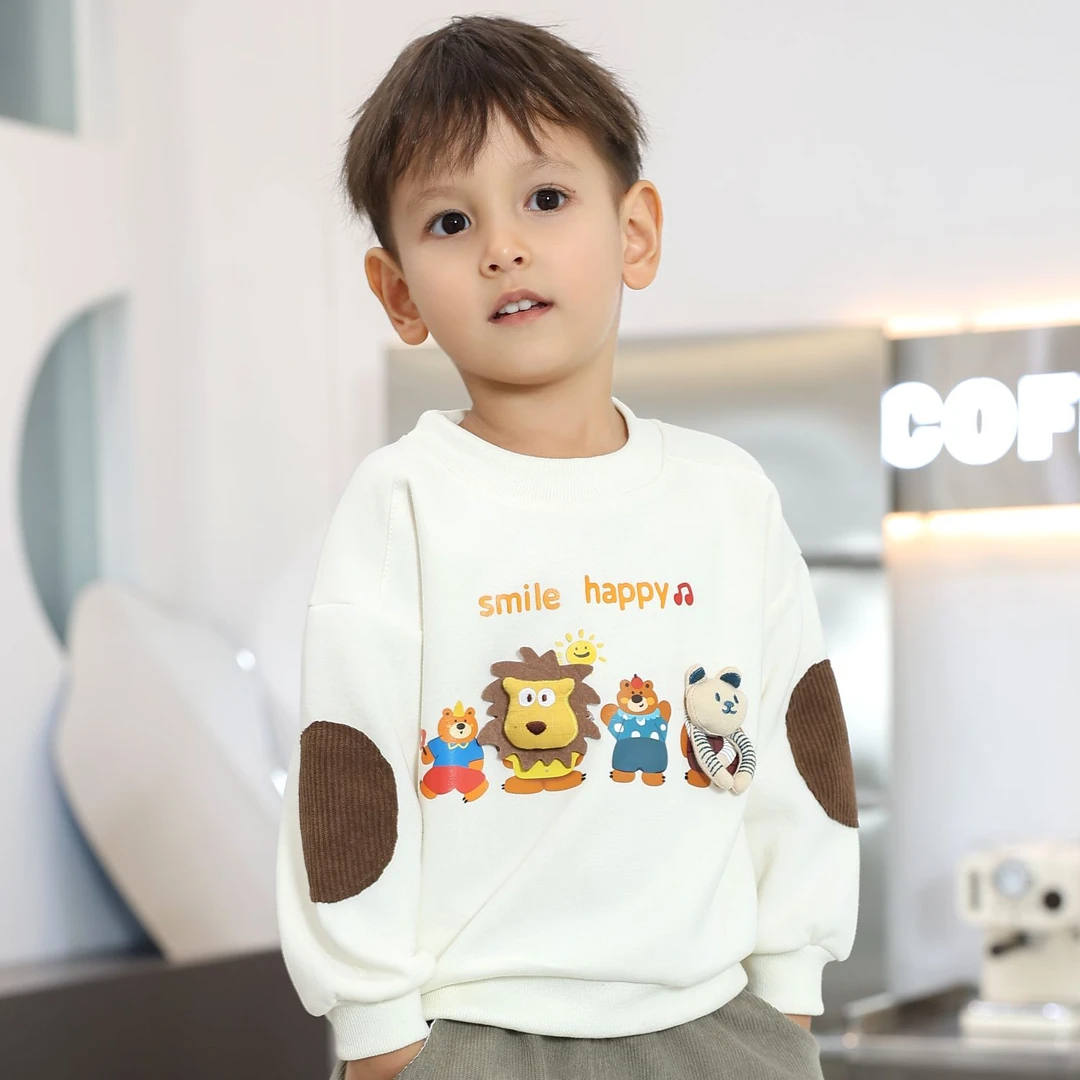 热卖新款秋季儿童卫衣卡通立体动物T恤男童女童长袖上衣圆领打底T