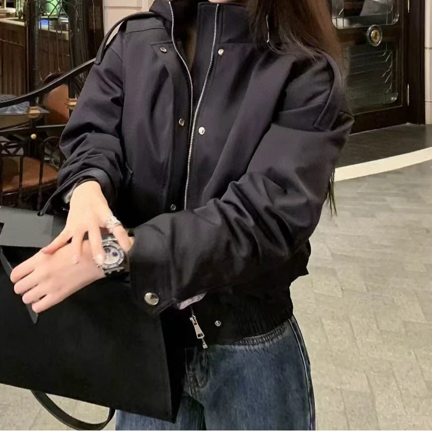 【susu】秋冬季休闲女百搭士黑色冲锋衣外套