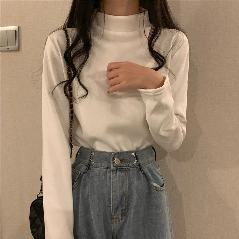 2023秋冬新款打底衫女半高领学生长袖T恤修身内搭保暖加绒上衣潮Q