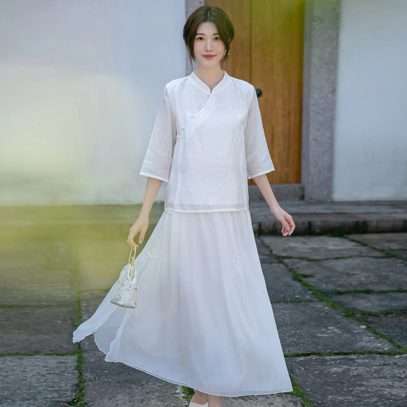 民族风改良汉服上衣女禅意女装复古汉元素中式斜襟盘扣茶服女夏