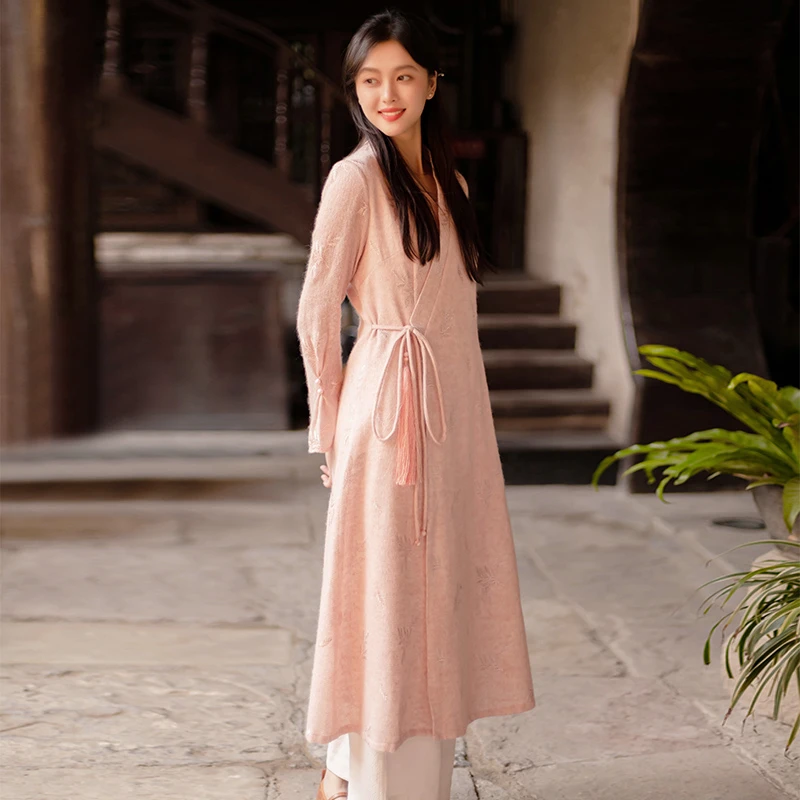 2025秋冬新中式禅意茶服女汉服改良长款显瘦古风汉元素国风连衣裙