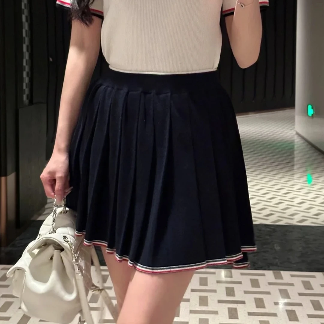 【小鱼】女款-全棉针织彩条百褶裙-经典简约时尚百搭显瘦显高