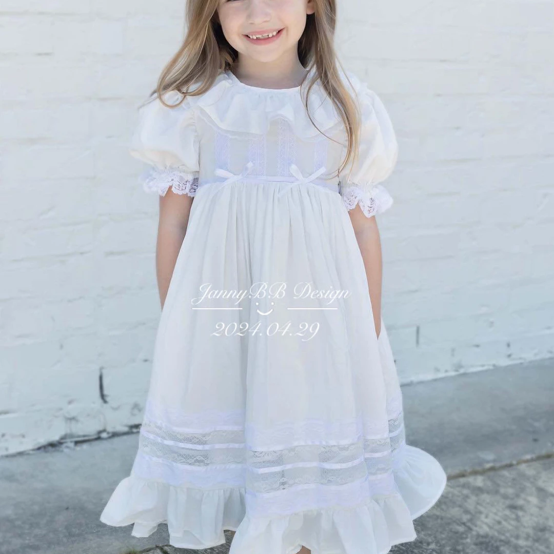 jannybb原创漂白风铃漂白花边传家宝女童连衣裙儿童节洋气泡泡袖
