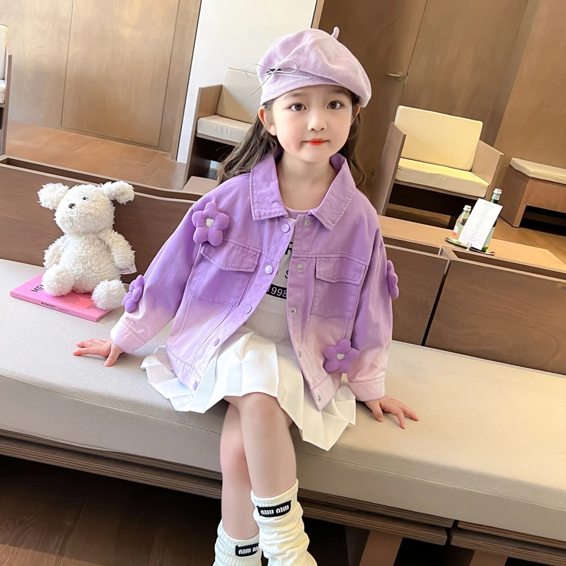 女宝宝渐变色牛仔外套春秋款洋气女童时髦上衣甜美小童夹克衫