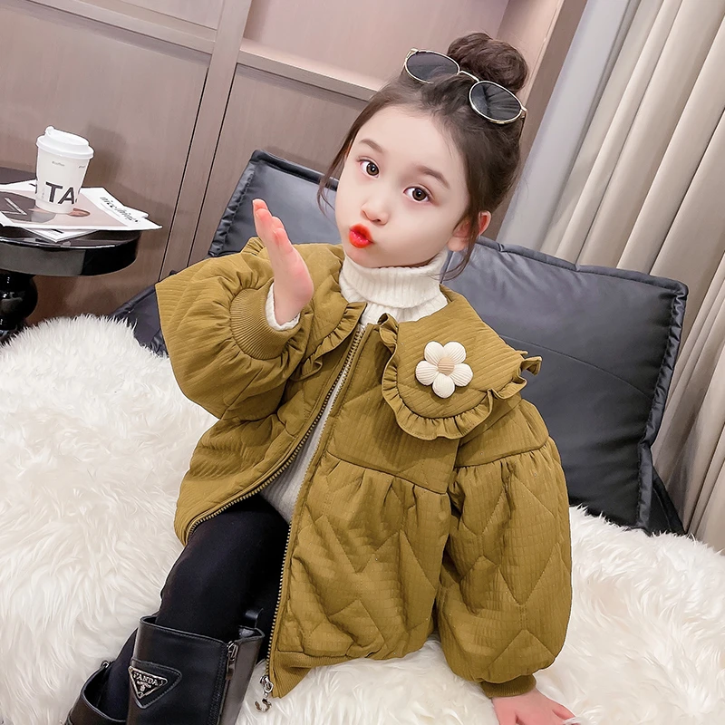 女童娃娃领棉衣洋气韩版秋冬装女宝宝加绒外套保暖小童加厚棉袄潮