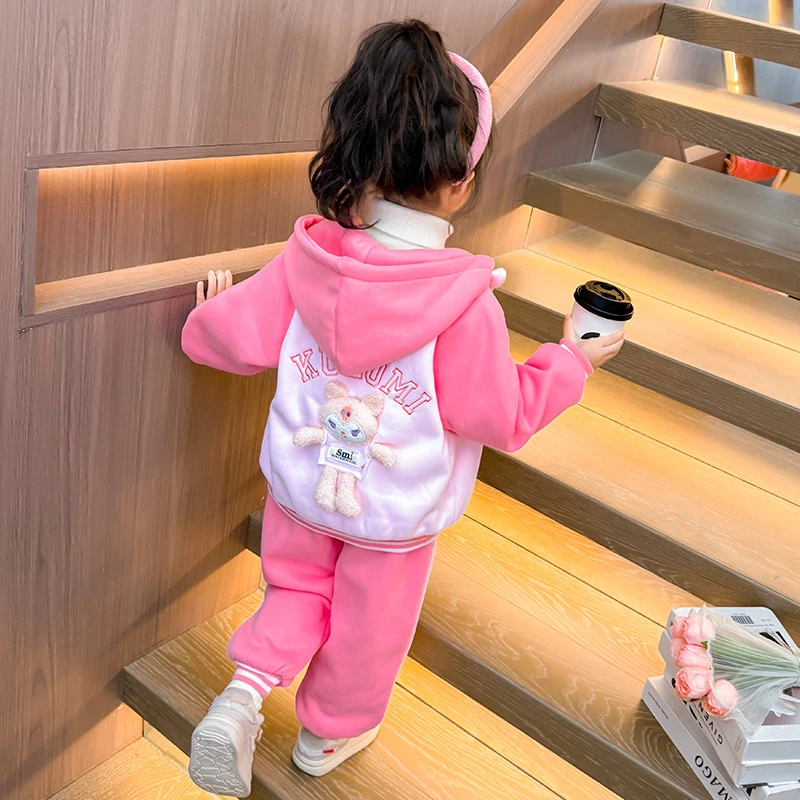 女童库洛米加绒套装秋冬洋气儿童运动装女宝宝加厚小女孩两件套潮
