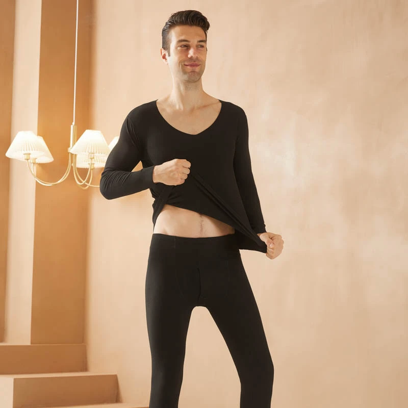 新款保暖双面磨毛无痕内衣套装舒适吸湿秋衣秋裤打底男士l