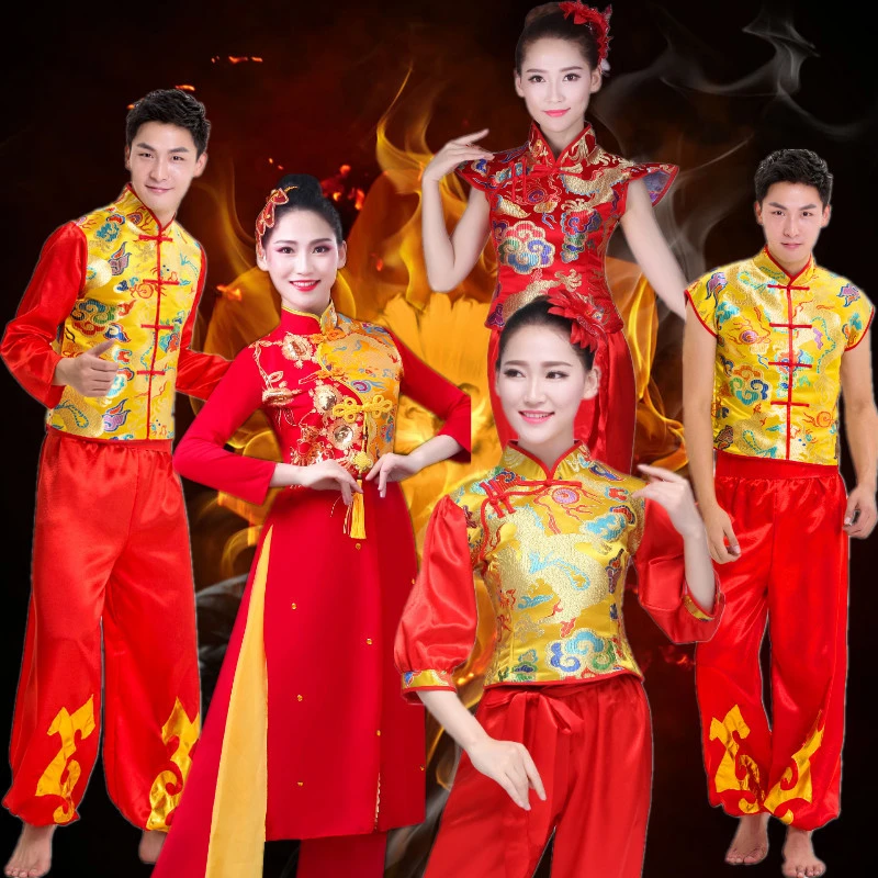 打鼓服演出服女新款腰鼓队演出服喜庆秧歌舞民族风中老年演出服