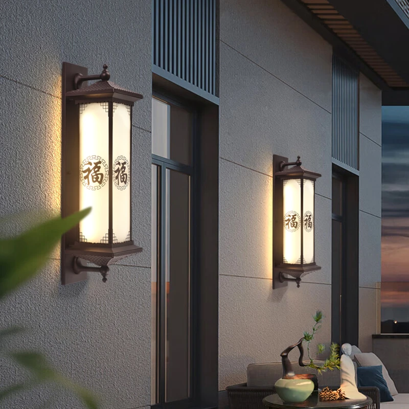户外庭院灯福字款太阳能中式壁灯室外防水阳台围墙走廊外墙院壁灯