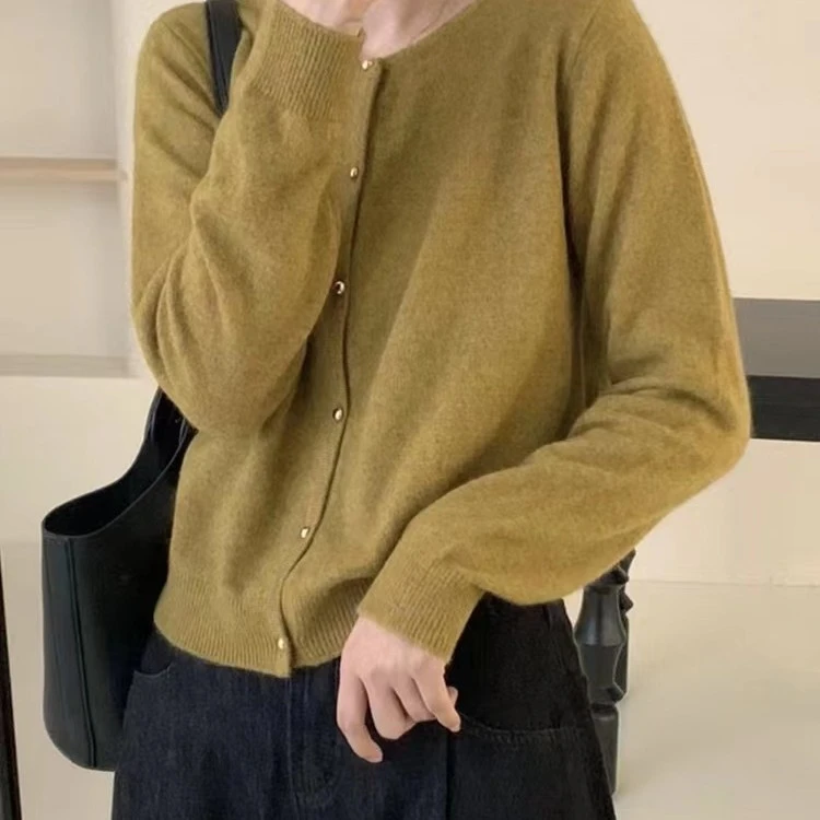羊范2024秋冬新款100%羊毛小圆扣开衫纯色温柔风百搭外套针织衫