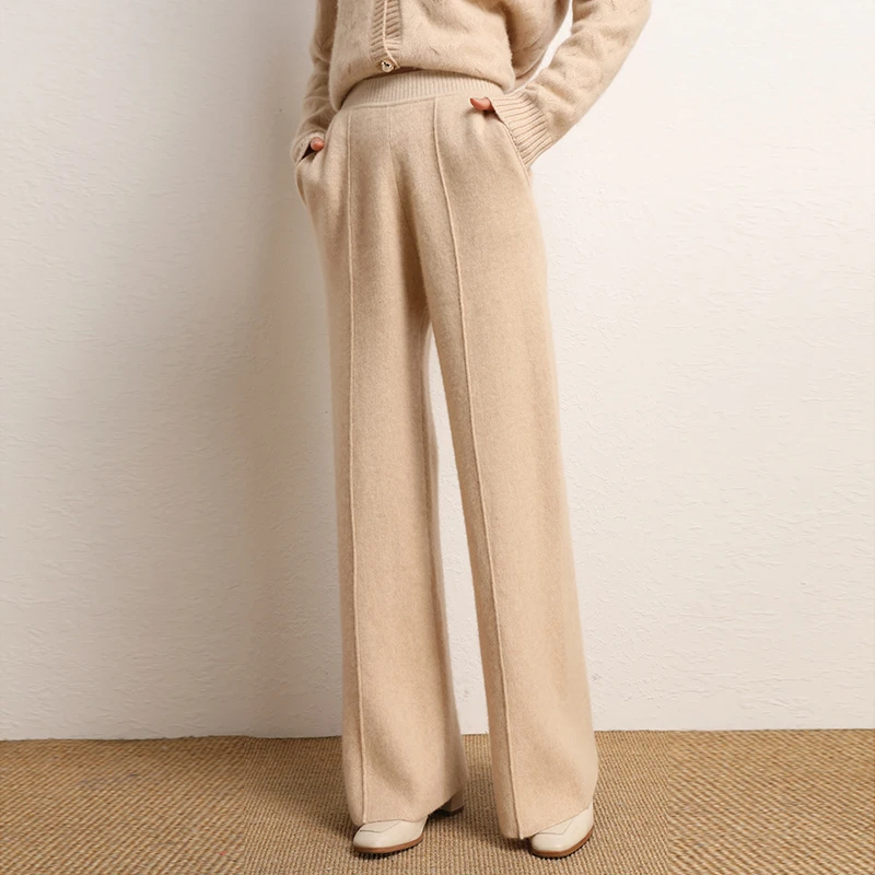 羊范轻奢质感!!羊绒阔腿裤女垂感直筒拖地裤外穿休闲针织裤