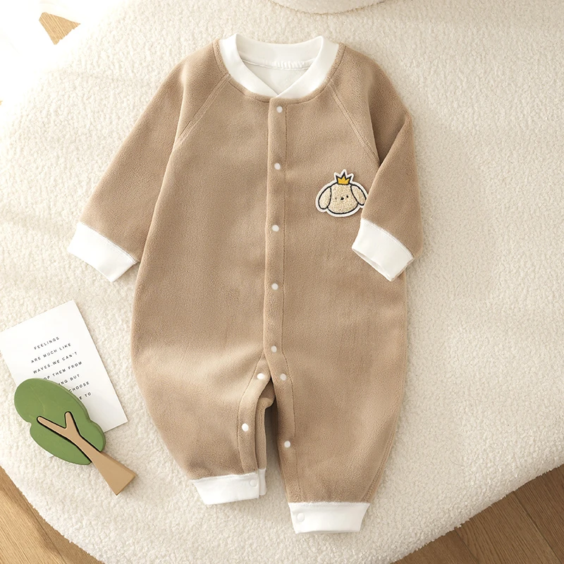 新生儿秋冬款加厚奥粒绒连体衣保暖哈衣宝宝贴身无骨长袖睡衣爬服