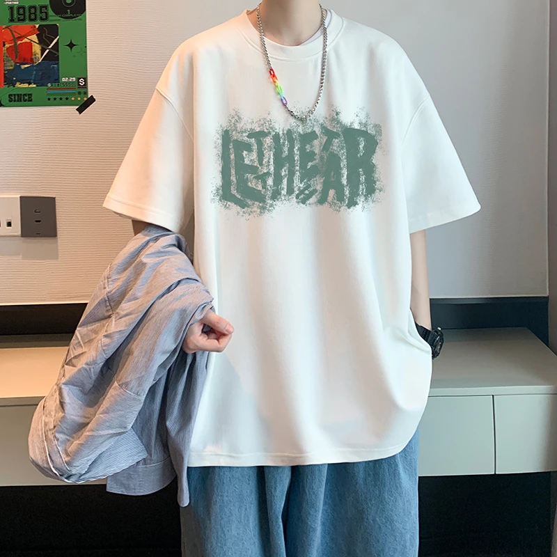 短袖男生2025年夏季新款潮牌纯棉美式宽松体桖半袖上衣服男士t恤
