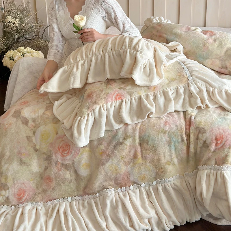 喜兹 法韵香缇 数码印花法式牛奶绒不掉毛四件套冬季防寒保暖床品