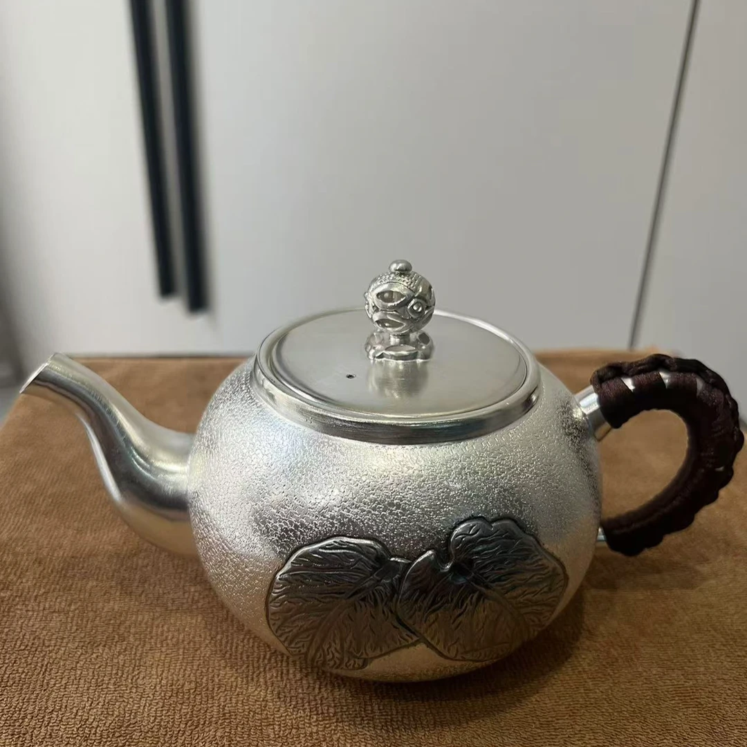 足银银制品 足银999纯银枝繁叶茂茶系列壶锤纹仿古家用时尚素款