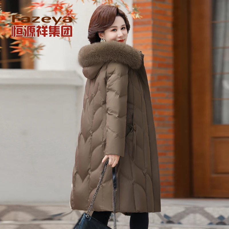 恒源祥彩羊中老年羽绒服女长款过膝妈妈冬装加厚大码时尚洋气外套