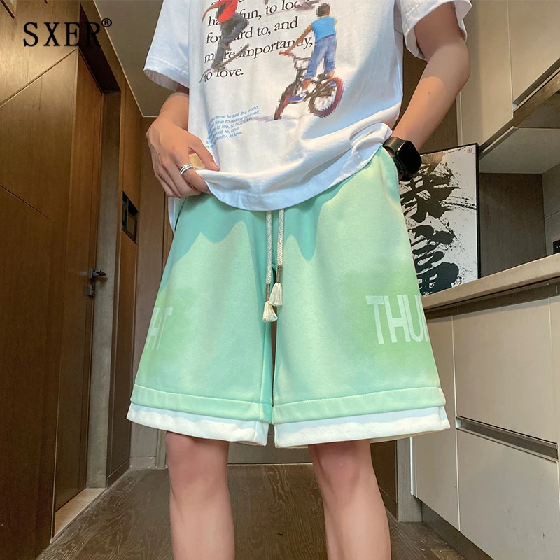 SXER 假两件短裤男2024夏季新款美式高街潮流痞帅宽松休闲五分裤