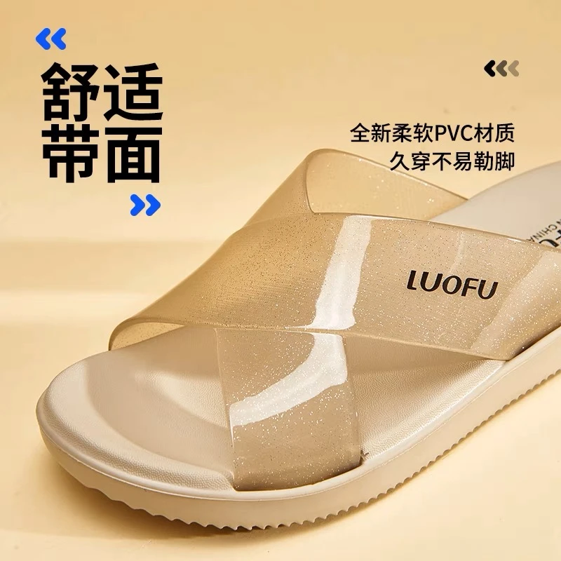 晶透细闪女士拖鞋欧美外贸同款户外厚底防滑时尚中跟7189-4凉拖