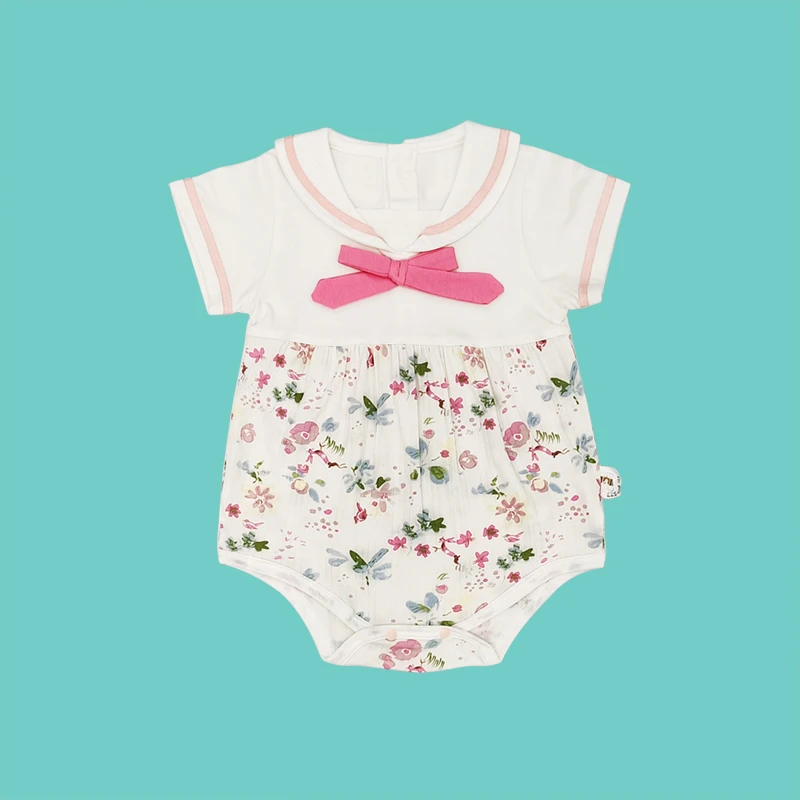 精品童装YG127028春秋单层连体简约短袖男童女童