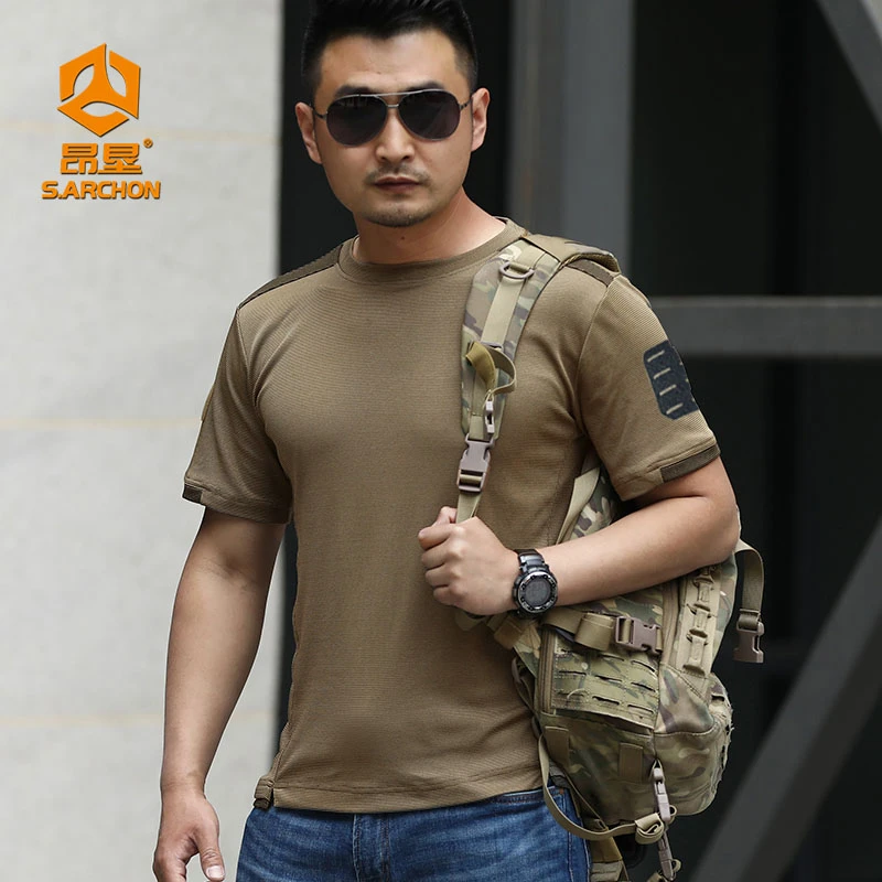 昂垦单向导湿速干短袖圆领战术t恤男户外军迷夏季作训体能训练服