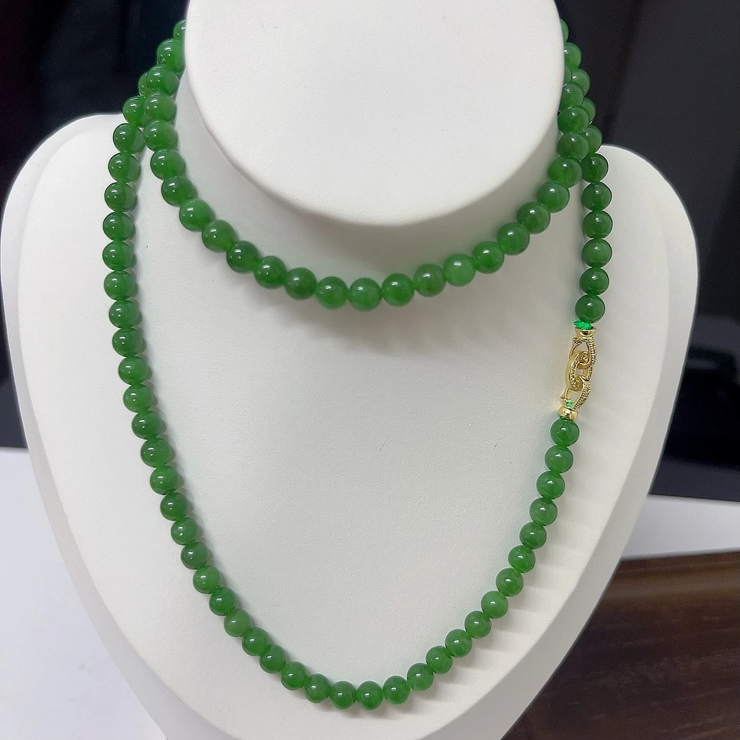 6mm和田玉碧玉无黑108颗时尚百搭精美清新绿色小米珠锁骨链女士