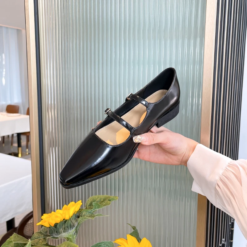 百搭软底软面淑女气质玛丽珍新款尖头双绑带平底单鞋
