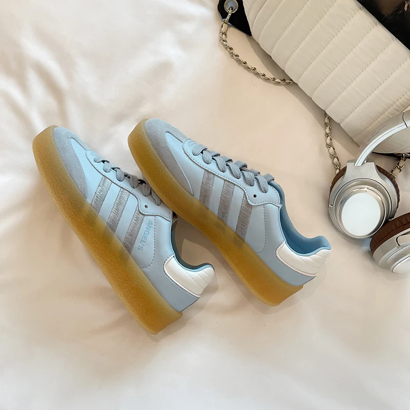 SW女鞋～复古蓝色德训鞋女2024新款夏季透气百搭时尚厚底休闲鞋