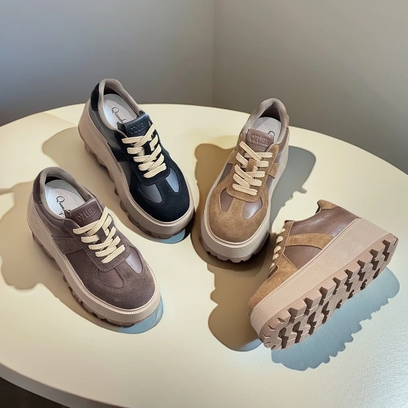 万达撤柜头层牛皮现货增高7CM2024早秋新款休闲时尚百搭高级感厚