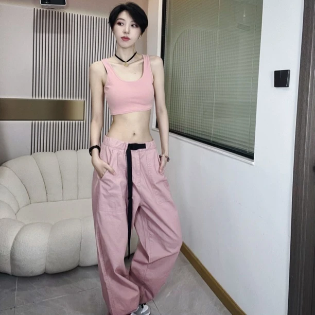 男女同款春夏日系潮牌宽松工装ins阔腿长裤短款四色