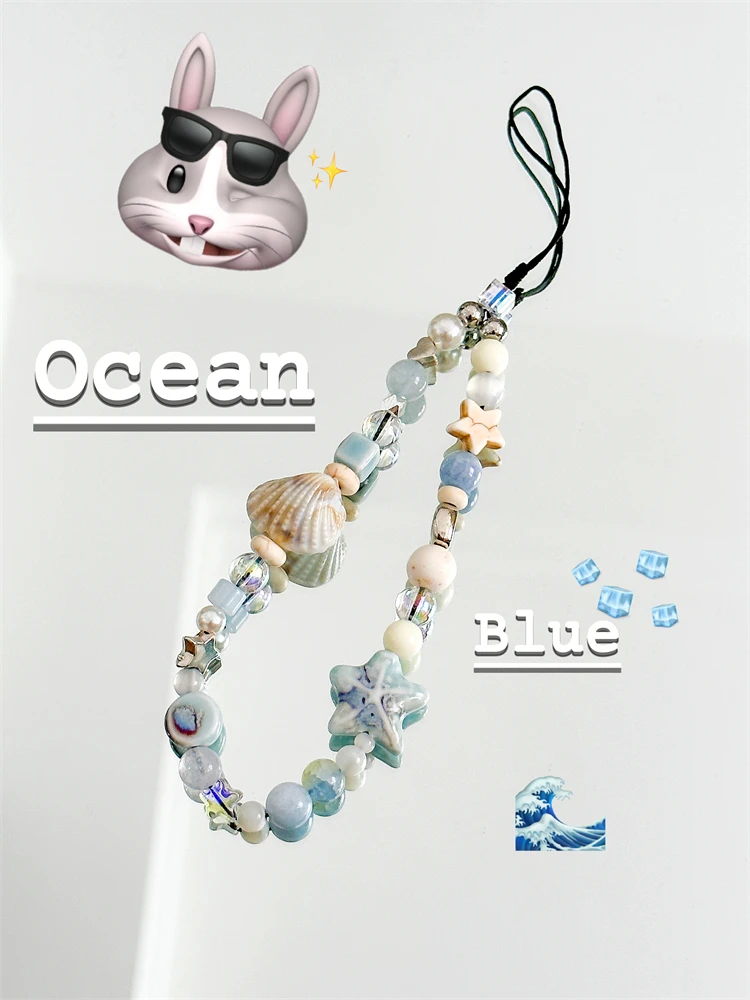 【蓝色大海传说】原创陶瓷珠贝壳海星串珠手机链手链项链ccd挂件