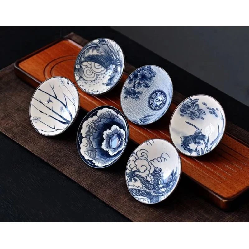青花瓷斗笠杯客杯六只装套装TJ018（图案随机）