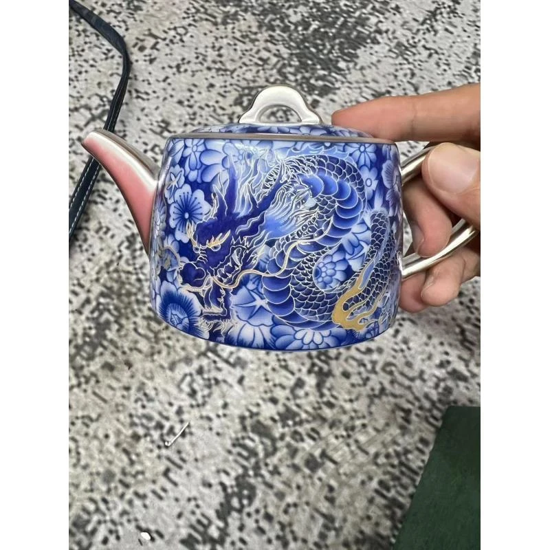 蓝银龙雕绘银龙壶4005@3301送2杯