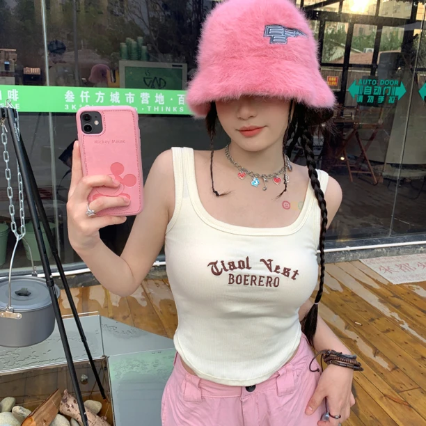 001-002 经典刺绣 宽肩带背心 带固定垫子可外穿