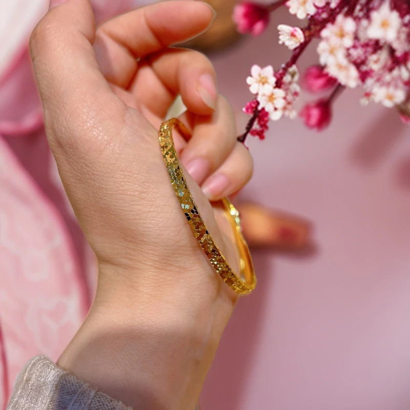 铜合金手镯 铜合金碎冰冰三面窄版手镯轻奢百搭金色