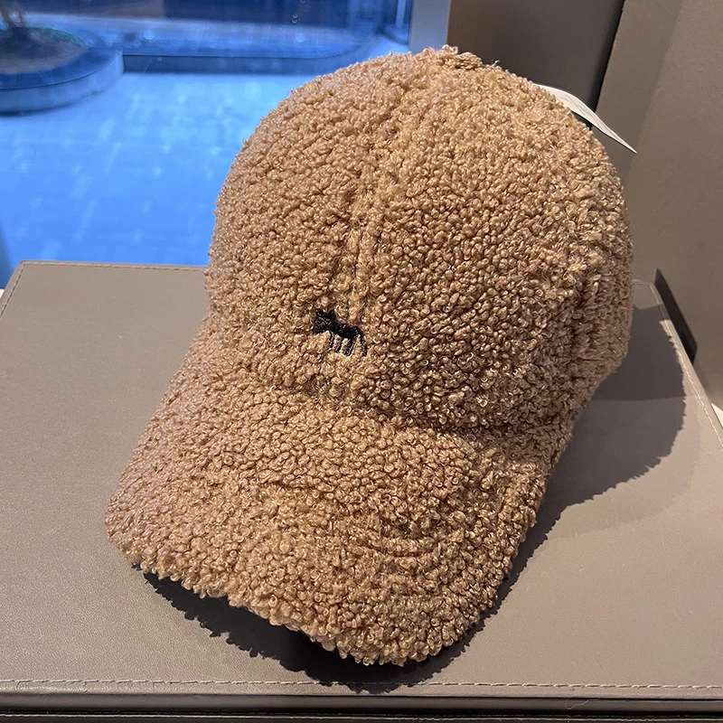 加绒加厚羊羔毛棒球帽子女2024新款小狐狸刺绣鸭舌帽保暖遮阳帽