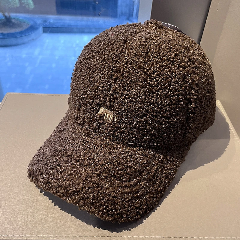 加绒加厚羊羔毛棒球帽子女2024新款小狐狸刺绣鸭舌帽保暖遮阳帽