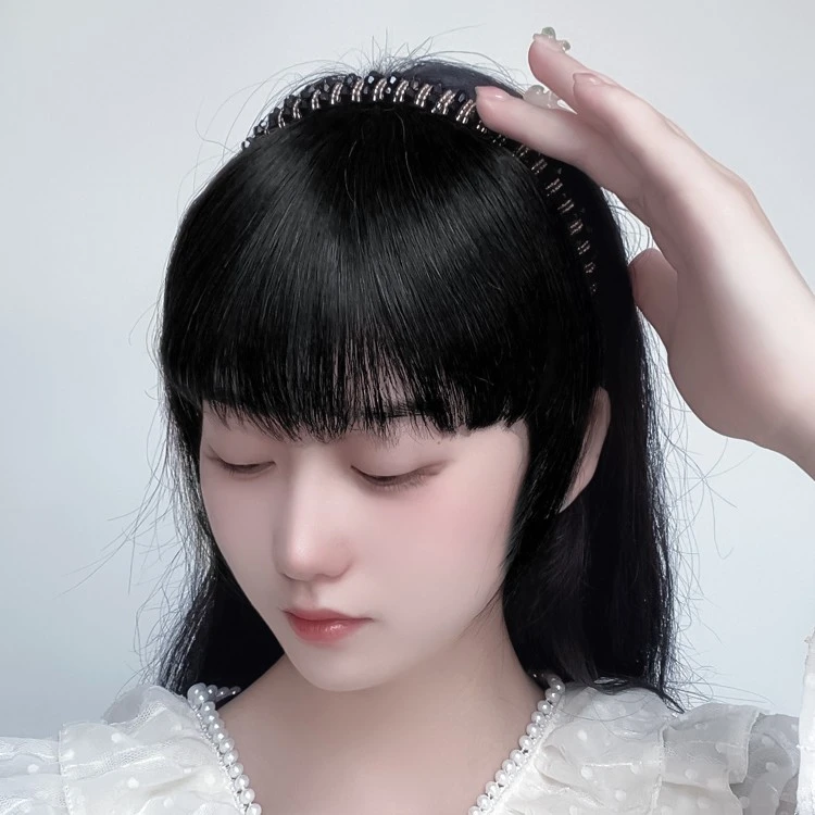 甄选【水钻小刘海】全真发假发遮两鬓直发小千代刘海发箍补发片