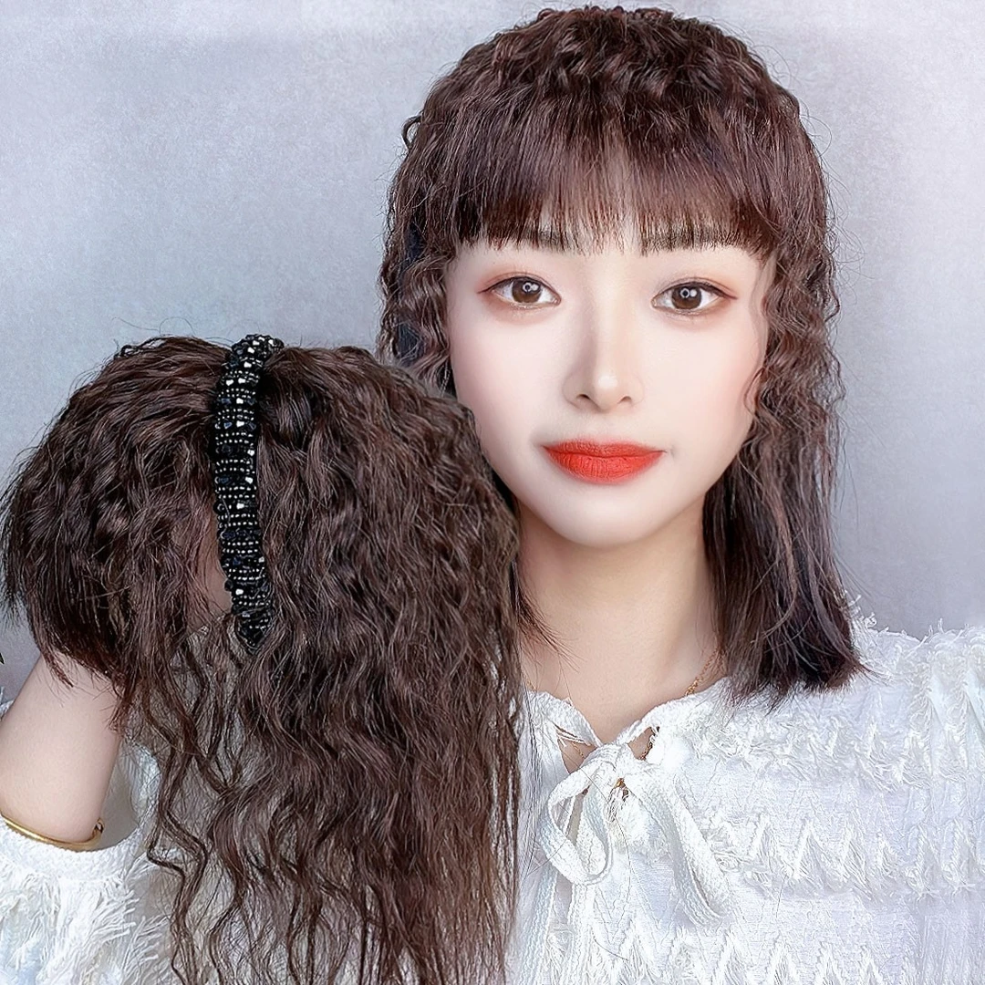 黑钻一体式减龄款卷发假发全真发轻薄透气补发片增发量遮白发