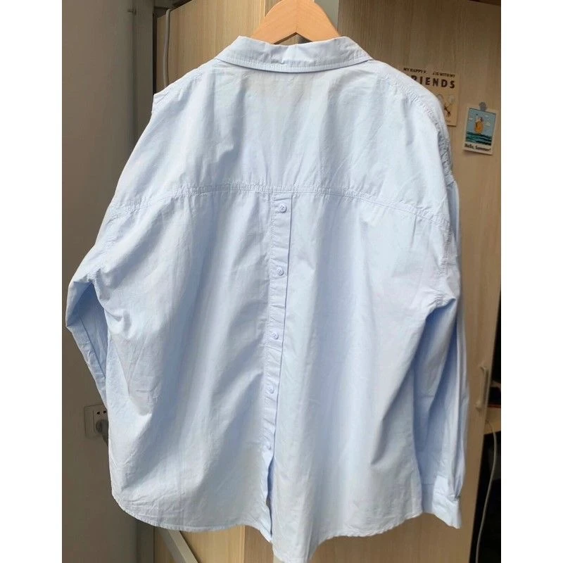 纯棉别致小众设计衬衫女春秋季长袖衬衣宽松前后排纽扣学生上衣服