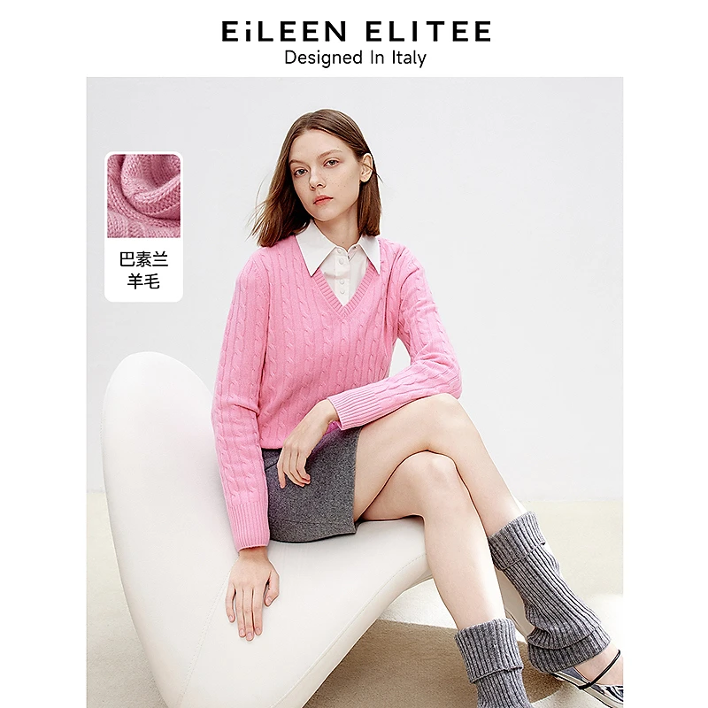 「欧若智性风」朗姿欧洲EiLEEN ELITEE纯羊毛高级感气质上衣毛衣202