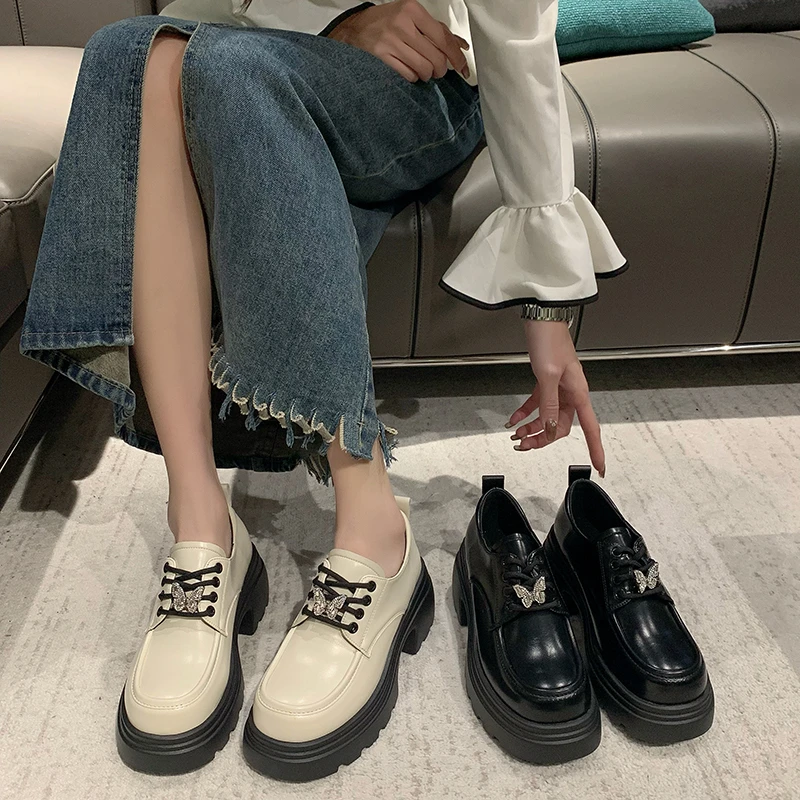 门店价399!清库存!设计师款!玛丽珍真皮!蝴蝶扣松糕鞋